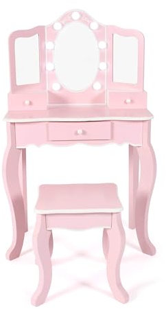 Bayer Chic 2000® Schminktisch Kinder mit LED Beleuchtung & Hocker – Bruchsichere Spiegel & Ausreichend Stauraum – Stabil & ideal für Kinder ab 3 Jahren, Rosa-Weiß