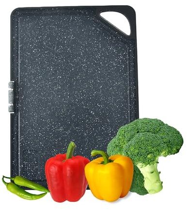 Chopping Board, Cutting Board, Double-Sided, Non-Slip, Antibacterial, Eco-Friendly, Food-Safe with Built-in Stand, Grinding Area, and Sharpener (Black)