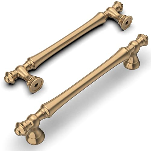Amerdeco 6 Stück Möbelgriffe Champagner Gold, 128mm Lochabstand, Zinklegierung Schubladengriffe & Schrankgriffe für Küchenschränke & Kleiderschränke UK0017