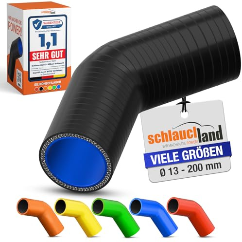 4 Stück | Silikonbogen 45° Grad ID-Ø 200mm schwarz 200°C | VIELE GRÖSSEN & FARBEN | Silikon-Schlauch Ladeluft LLK Kühler Schlauch-bogen Turbo Kühlmittel Kühlwasser Ansaug Gummi flexibel Rohr | PREMIUM