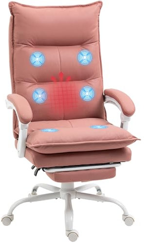 Vinsetto Sedia da ufficio massaggiante e riscaldata, sedia ergonomica con altezza regolabile, schienale reclinabile e telecomando a filo, girevole a 360°, rosa
