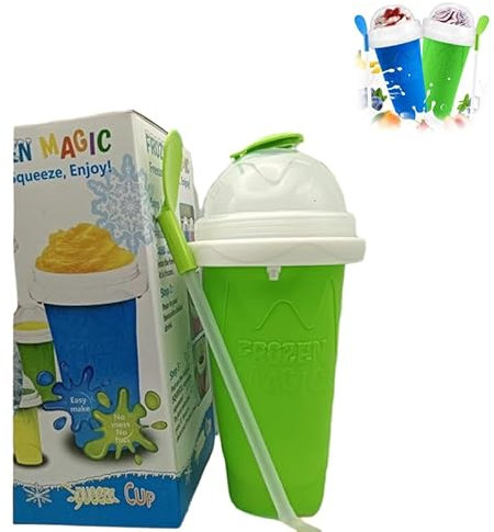 hqclothingbox Vaso de silicona para hacer granizados Vaso para hacer granizados con cuchara y pajita (Verde)