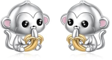 Tier-Ohrstecker aus 925 Sterlingsilber - Niedliche Affen-Ohrringe mit Bananen-Motiv für Frauen, Töchter, Freundinnen, Ehefrauen und Affenliebhaber - Perfekt für Geburtstage, Jubiläen und Muttertag