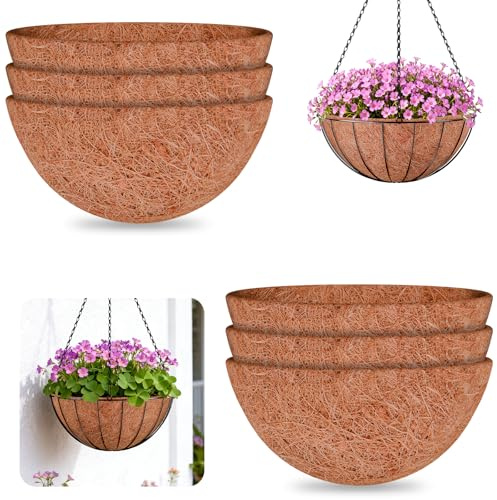 Halatool 6 Stück 40 cm Kokos Einlagen für Pflanzgen Hängekörbe | Runde Kokosmatte für Pflanzen, Blumen, Gemüse & Garten, 100% Natur Kokosfaser, Drainagefördernd & Feuchtigkeitsspeichernd