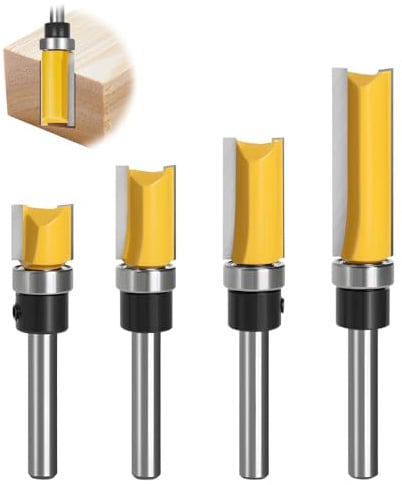 Lot de 4 fraises à copier pour défonceuse, tige de 7 mm, avec roulements à billes, lame en carbure de tungstène, maniable, pour le travail du bois, le bricolage à la maison