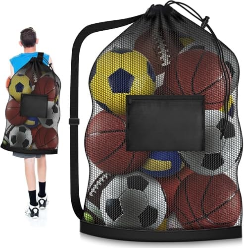 Grand Sac Filet pour Ballons 102 X 76 Cm – Sac De Sport en Maille avec Cordon De Serrage Et Poche Latérale – Filet De Rangement Résistant pour Football, Basket, Volley, Piscine Et Équipement De Sport