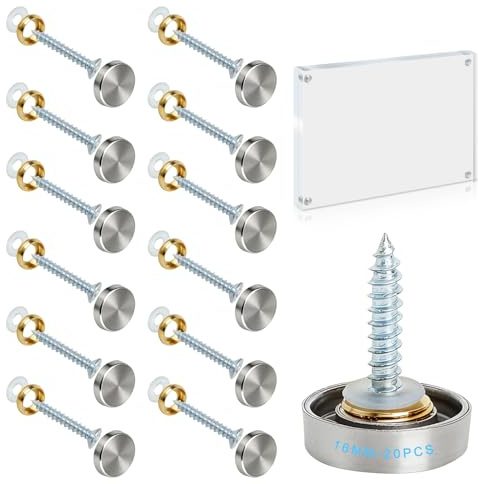 Viti Decorative 16 mm in Acciaio Inox – Set da 20 con Cappucci Lucidi, Rondelle in Rame e Rondelle in Nylon per Montaggio Specchi, Pannelli in Vetro e Mobili