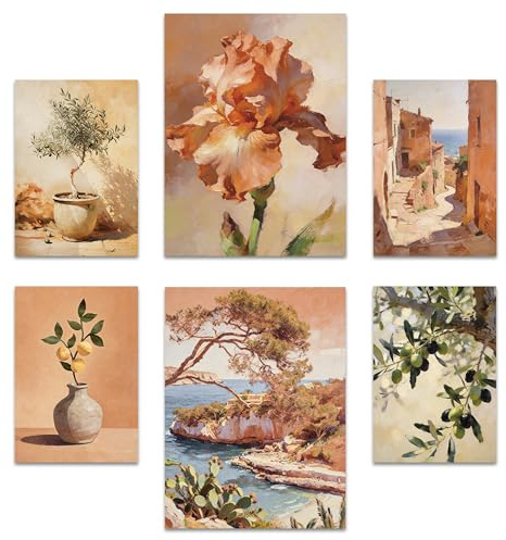 ARTFAVES® Poster Set - Abstract Spain - Gallery Wall Bilderwand Wohnzimmer, Schlafzimmer - 6 moderne Wandbilder Abstrakt, Kunst, Spanien, Ölgemälde, mediterran, terracotta - ohne Bilderrahmen