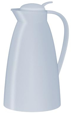 alfi ECO Isolierkanne 1,00 l, 12 h heiß, Hartglaseinsatz, soft blue | Thermoskanne für Kaffee & Tee, Drucktaste für Einhandbedienung, Tropfschutz, 24 h kalt, Kunststoff-Körper, hellblau
