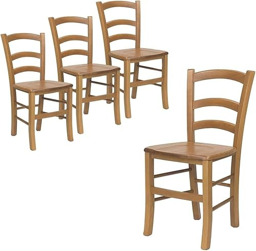 PALUPLUS Set 4 Sedie Paesana in Legno Massello color Noce Chiaro, Misura 43x42x87 cm, Sedia Tradizionale Robusta, per Casa, Cucina, Agriturismo, Ristorante, Made in Italy - F