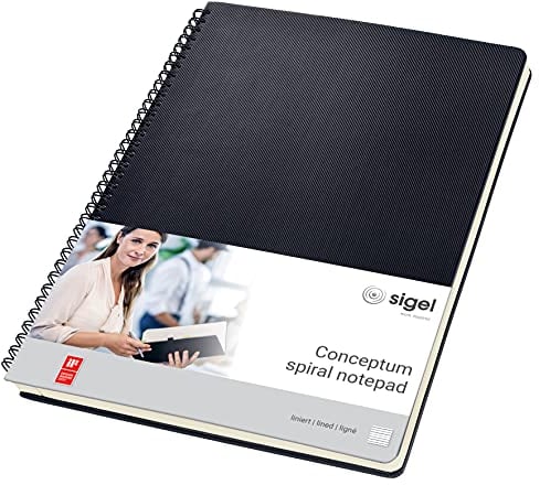 SIGEL CO821 Premium Spiralblock A4, liniert, schwarz, 80 Blatt, sehr stabiler Hardcover-Einband, aus nachhaltigem Papier, Conceptum