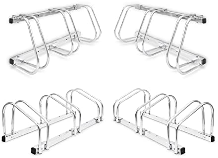 Relaxdays 4 x 3er Fahrradständer im Set, Mehrfachständer für je 3 Fahrräder, zur Boden- und Wandmontage, HBT 26 x 73 x 32 cm, Silber