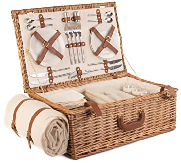 Red Hamper Deluxe komplett ausgestattet für 4 Personen, traditioneller Picknickkorb