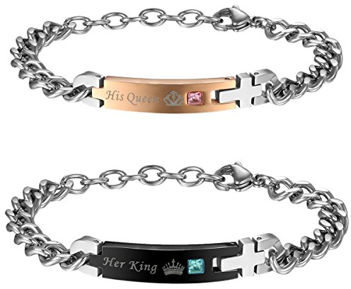 OIDEA Paar Armband aus Edelstahl: 2 Stück Partner Panzerkette Pärchen Armkette Armbänder mit Gravur Armreif Geschenk für Verliebte Damen Herren Paare Her King/His Queen