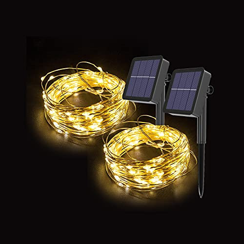 Gresonic Solar Kupferdraht Lichterkette Außen, Wasserdicht 8 Modi Solarlichterkette für Garten Terrasse Balkon Bäume,Lichtdraht Aussen Beleuchtung Deko(Warmweiß, 2 * 100LED Solar)