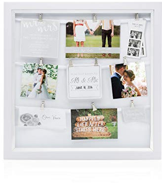Pearhead Mr & Mrs Clip Collage Wedding Frame, Wedding Gift, Engagement Gift, Bridal Shower Decoration, White