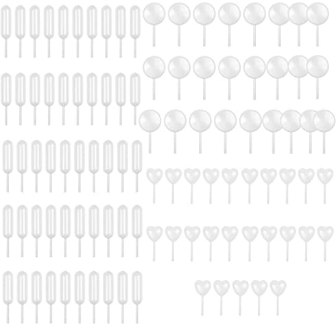 Kare & Kind 100 Stück (4 ml) Pasteur-Pipetten mit flüssigem Tropfenzähler - Durchsichtiger durchscheinender Infuser - 50 x rechteckig, 25 x herzförmig und 25 x rund - für Kuchen, Cupcakes, Erdbeeren