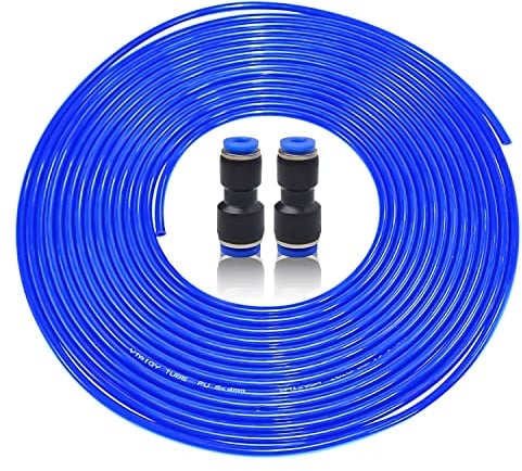 Her Kindness Pneumatikschlauch - Flexibler Druckluftschlauch 10M Außen 6mm × Innen 4mm, Blau PU Pneumatic Polyurethane Schlauch mit 2 Stück Pneumatikverbinder