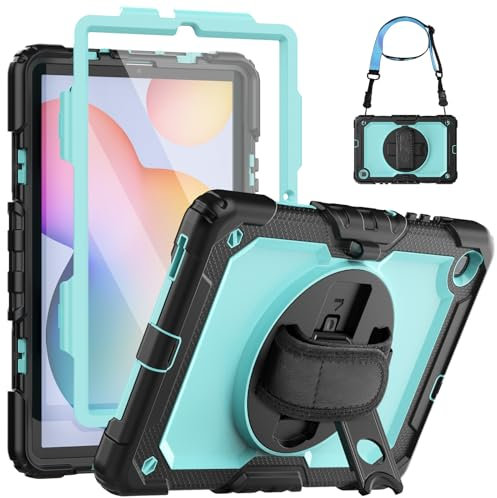 SEYMCY Coque pour Samsung Galaxy Tab S6 Lite 104 2022 2020 protection complète avec support rotatif à 360° avec protecteur d'écran dragonne coque pour Samsung Tab S6 Lite 104 2022 2020 bleu ciel