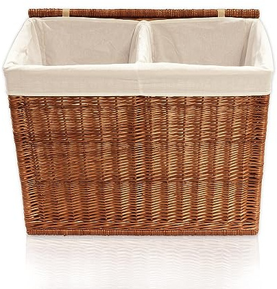 Lycce Wäschekorb 2 Fächer 120L Weide natur (67 x 33 x 56 cm)