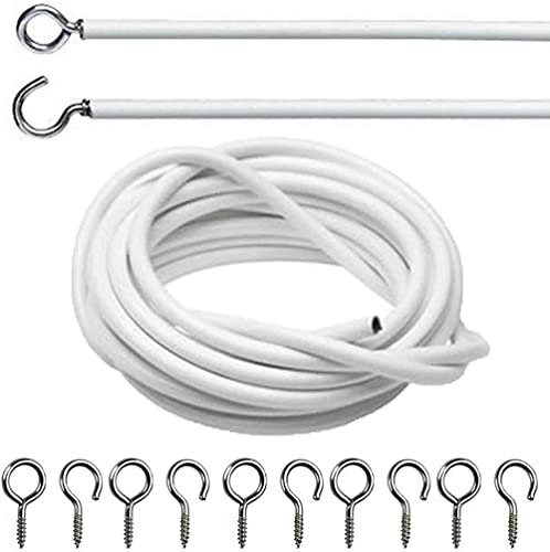 DIVCHI Net Curtain Wire And Hooks Set - 3m Curtain Wire Kit With 8 Eyes & 8 Hooks - A Multipurpose Wire Suitable For Net Curtains For Windows - Durable Wire Set For Window Net Curtain