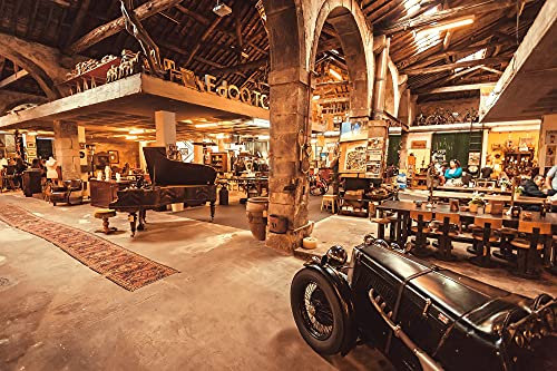 MUSEUM Fototapete VLIES-400x260 cm (3888A)-Retro Cars Autos Café Auto Vintage Oldtimer Wandtapete-Inkl. Kleister-Vliestapete Bild Dekoration Wand-Dekor Moderne Motiv-Tapete Panorama Poster XXL
