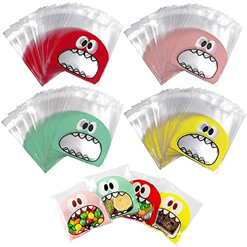 400 Stücke Süßigkeiten Taschen, Selbstklebend Tüten, Keks Gebäck Tüten, Opp Beutel, Bonbons Tüten, Klein Tütchen, 4 Farben, zum Verpacken von Keksen, Süßigkeiten und Schokolade (10x10 cm)