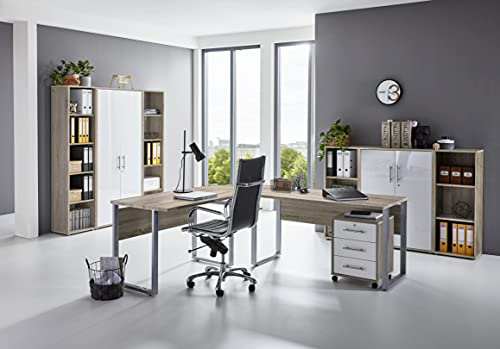 moebel-dich-auf Büromöbel-Set TABOR PRO 5 – Komplettbüro modern mit Schreibtisch & großzügigem Stauraum Sonoma Eiche Weiß Hochglanz