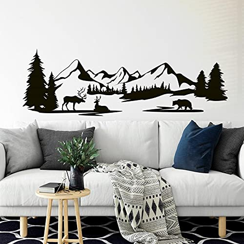XIAOHUKK Wald Wandtattoo Kiefer Berg Bär Elch Wald Wand Vinyl Aufkleber Berg Landschaft Aufkleber Kinderzimmer Dekoration