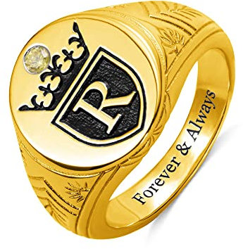 Getname Necklace Personalised Initial Engraved Signet Ring a Crown Man Customised Birthstone Ring 925 Sterling Silver Ring Custom Inside Engraving Rings Gift Men, Yellow,Platinum,Gold,Silver,Rose