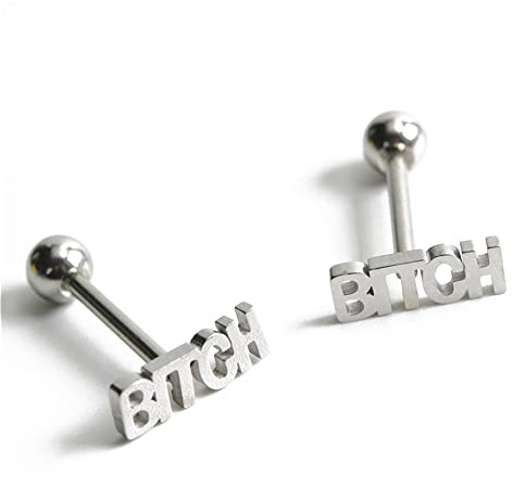 Punk Bitch Buchstaben, Zungennagel, 316L Edelstahl, personalisierbar, Brustwarzenringe, Tragusnägel, Helix, Schraubverschluss, Ohrstecker, 12 g, Barbell, Körperpiercing, Schmuck für Frauen, Mädchen,
