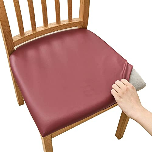 AQIGR Stuhlhussen Esszimmerstuhl Sitzbezug 2/4/6 Stück Wasserdicht PU-Leder Stuhl Sitzbezüge Stretch-Sitzbezüge Abnehmbar Waschbar Stuhlhussen Sitzschutzbezug für Zuhause, Hotel, Bankett