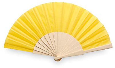 eBuyGB Folding Handheld Fan, Wooden Hand Fan, Wedding Party Accessory, Pocket Sized Fan for Wedding Gift, Party Favours, Summer Holidays, Mini Travel Fan Home Décor - Yellow (Pack of 5)