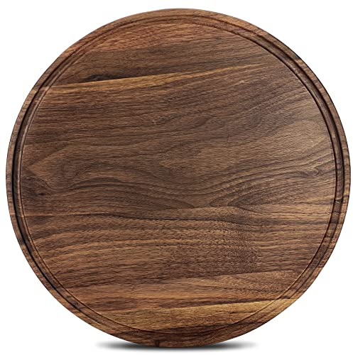 MAGIGO 12 Inches Round Walnut Wood Cutting Board for Kitchen, Wooden Chopping Board With Juice Grooves