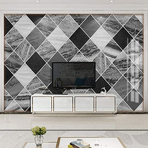 Peel And Stick Wallpaper 3D Lattice Geometric Black Grey Marble Wallpaper Wall Murals Living Room Hotel Restaurant Hall Entrance Study Room Background Self-Adhesive Canvas Wall Decoration 157X 110