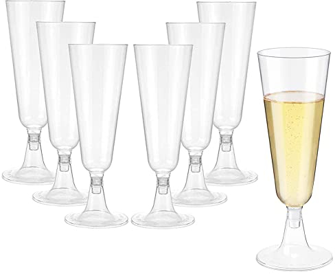 HASERY Plastic Champagne Flutes, 36 Pcs Disposable Glasses, 150ml/5oz Clear Wine Prosecco Glasses Reusable, Flute for Party, Weddings, Birthdays