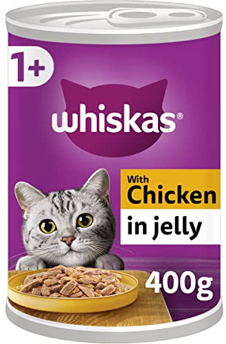 Whiskas 1+ Chicken in Jelly Pack of 12 x 400 g Cans, Adult Cat Wet Food