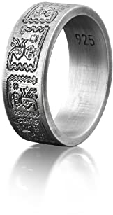 BySilverStone Jewelry Azteken- Und Maya-Hieroglyphen-Ring, Antiker Einzigartiger Herrenring Aus Sterlingsilber, Azteken- Und Maya-Schmuck, Mythologie-Ring Für Die Beste Freundin