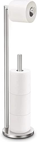 YUET Support de Papier Toilette, Porte-Papier Toilette sur Pied en Acier Inoxydable 304,Porte-Rouleau Autoportant pour Stockage Rangement Distributeur pour 5 Rouleaux avec Base Lourde,Argenté