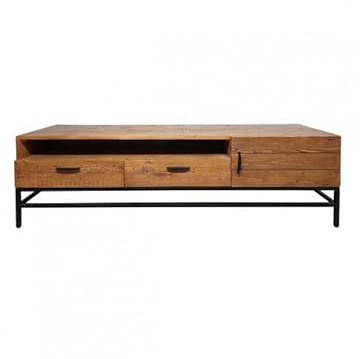 Meuble TV en Bois de pin et métal Noir L160 cm - INDUS