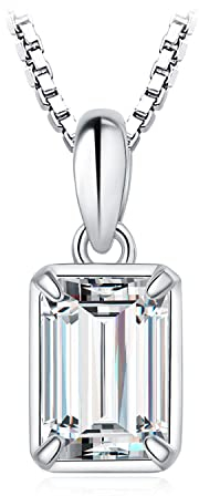 JewelryPalace Collier Solitaire Argent 925 Diamant Simulé Fiançailles Mariage Plaqué Or Blanc Simple 45CM, Pendentif Moissanite Taille Rectangle Promise Chaines Bijoux, Classique Ensemble Bijoux
