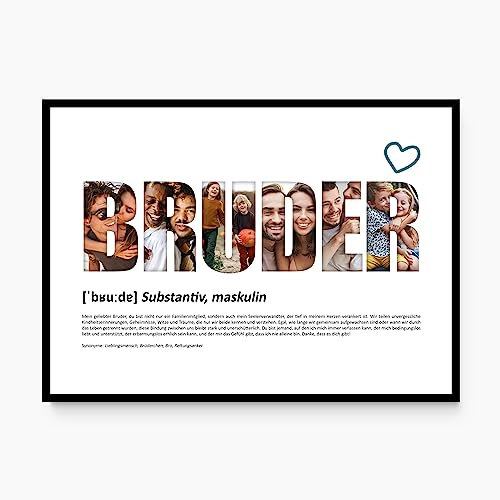 codiarts. Poster XL-Grußkarte personalisiert, mit deinen Fotos und Definition, DIN A4 Klappkarte, inkl. Umschlag, optional mit Rahmen, Fotogeschenk personalisierbar (010 BRUDER)