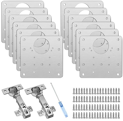 12 Pezzi Piastra di Riparazione per Cerniere, Piastra di Riparazione Della Cerniera Armadio in Acciaio Inossidabile con 2 Cerniere Invisibili e 72 vVti per Mobili in Legno, Cucina, Armadio, Ante
