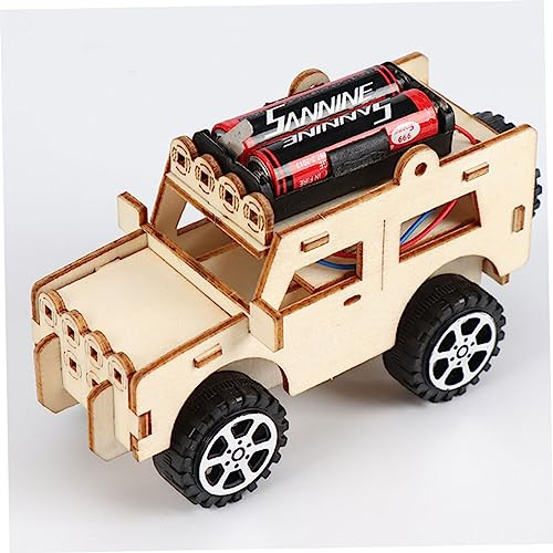 Toyvian Kinder-Holzspielzeug Modellauto-Bausätze Kinder-Puzzles Selbstmontage-Auto Kinderspielzeug Holz-Montagemodell -Khaki Holz Fahrzeug Set DIY-Elektroauto-Modell Wissenschaftsspielzeug