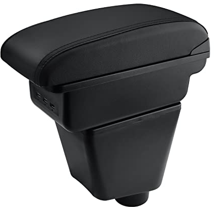 MARCHFA Centre Console Armrest Box for Clio 4 Captur with USB Ports PU Leather Centre Console Storage Box (Black Stitching)