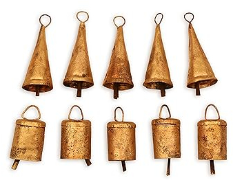 Vivanta 10 Stück rustikale goldene Metallglocken zum Basteln – 8 cm Glöckchen für Weihnachtsschmuck, Kränze, Windspiele für draußen, hängende Glocke, Kuhglocken, Hexenglocken, Vintage-Dekoration