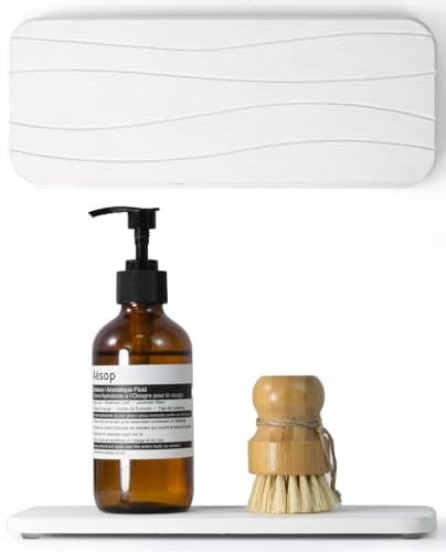 Plentio Bandeja de baño de diatomita de secado rápido, soporte para jabonera y cepillo de dientes, organizador de fregadero de piedra absorbente de agua, color blanco