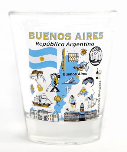 World By Shotglass Buenos Aires Argentina Monumentos e Iconos Collage Vaso de chupito