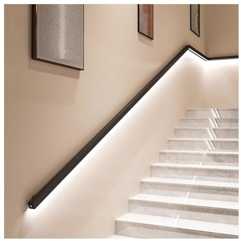 LED-Handlauf Kompletter Handlaufsatz für Treppen im Innen- und Außenbereich, Satinierter Edelstahl mit 2 Wandhalterungen (Farbe : Schwarz, Größe : 39.3/1m)
