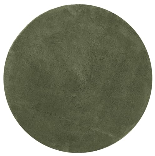 vidaXL Teppich, Wohnzimmerteppich Kurzflor Weich Waschbar, Moderner Teppich Rund für Wohnzimmer Schlafzimmer, Flauschig Einfarbig rutschfest, Waldgrün Ø 80cm